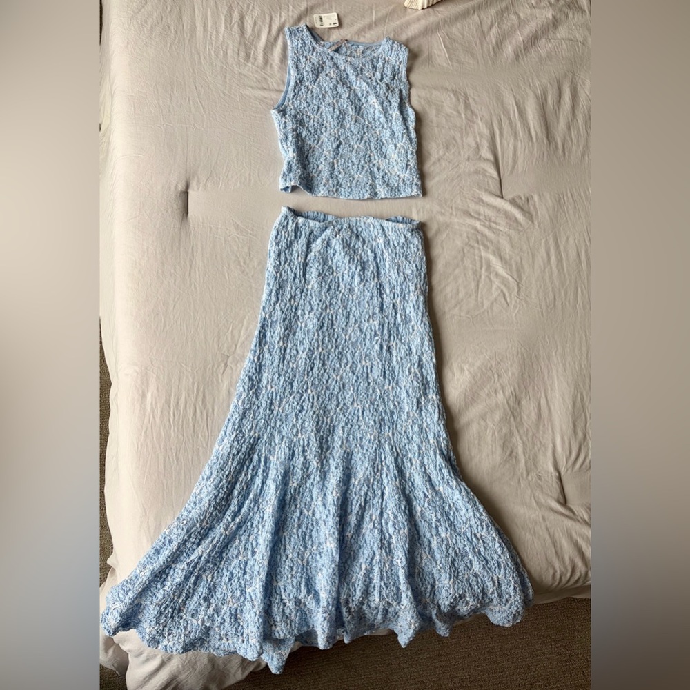 Brand New. Tags on. Free People Light Blue Lace 2-Piece - Picture 5 of 6